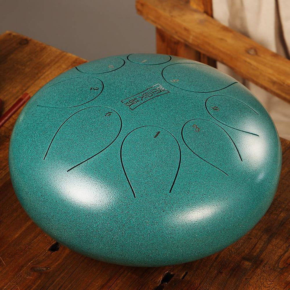 Turquoise 12-Inch 8-Note C Key Steel Tongue Drum with petal-shaped markings