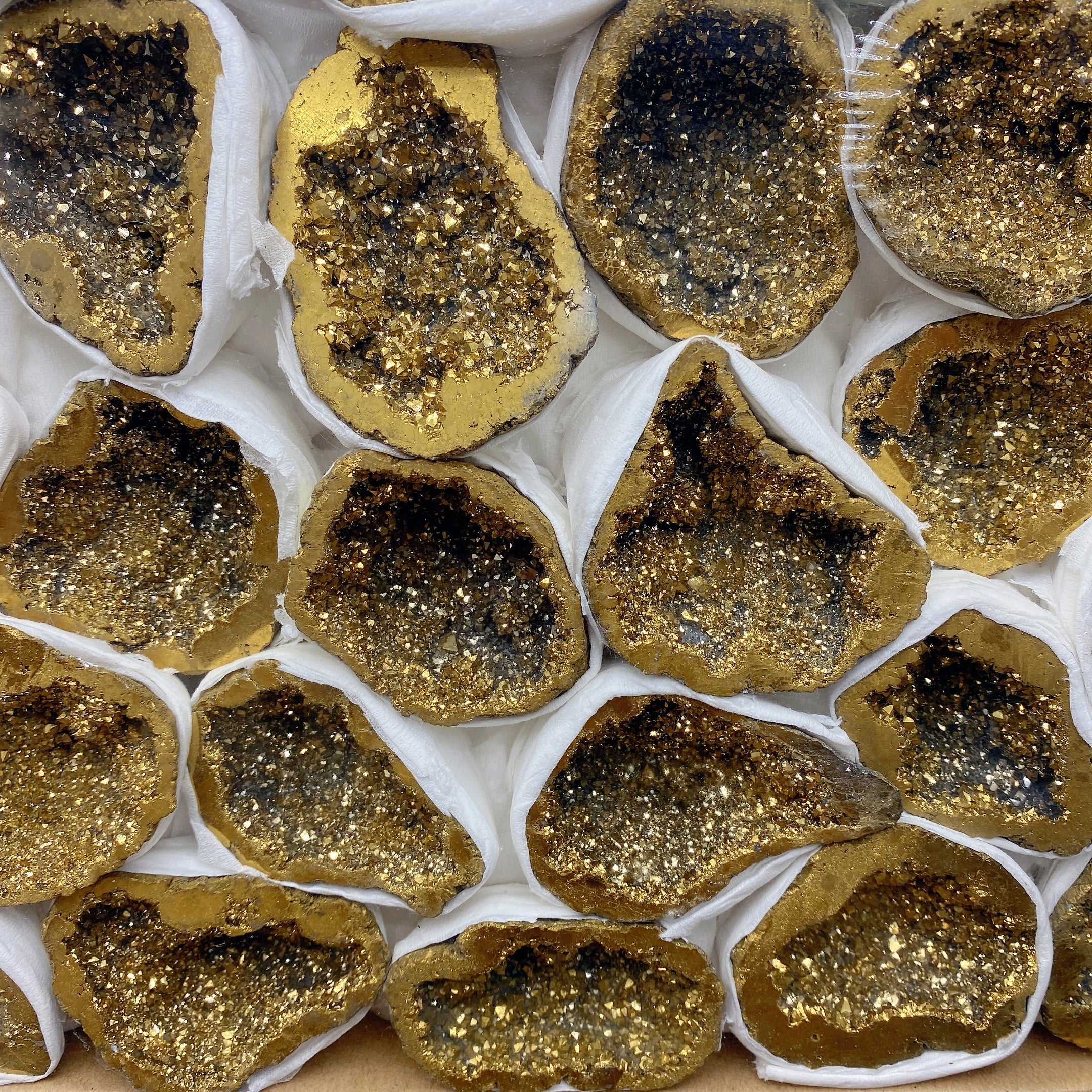 12-inch Aura Golden Druzy Agate Geode Specimen Box for Healing