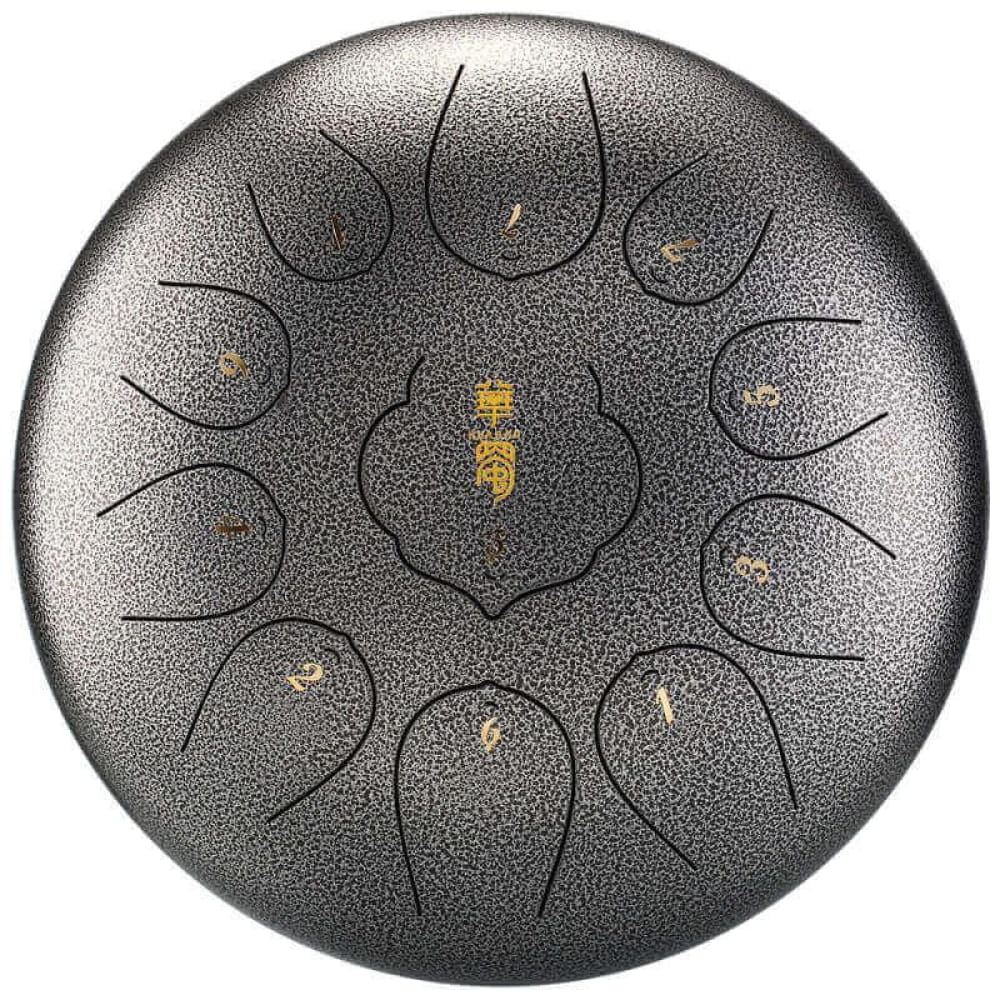 Steel tongue drum with nine tonal sections in a circular pattern, 12-Inch Carbon Steel