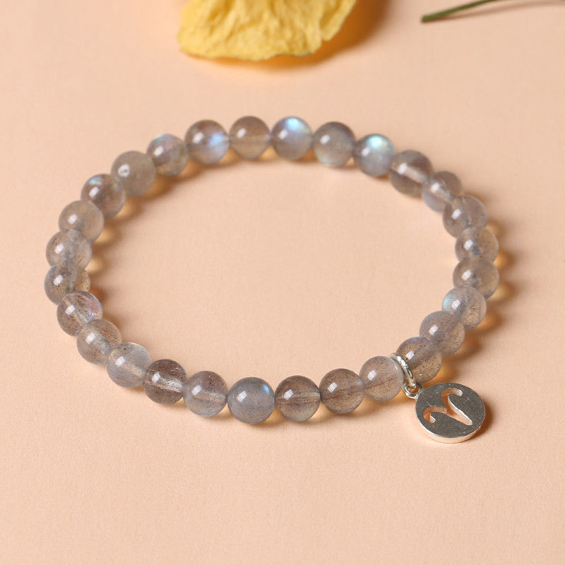 12 Zodiac Moonstone Charming Bracelet 7mm Beads