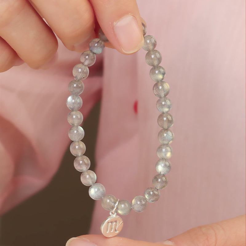 12 Zodiac Moonstone Charming Bracelet 7mm Beads