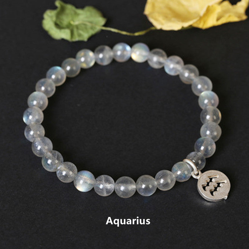 12 Zodiac Moonstone Charming Bracelet 7mm Beads