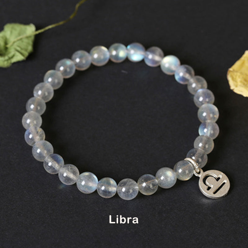 12 Zodiac Moonstone Charming Bracelet 7mm Beads