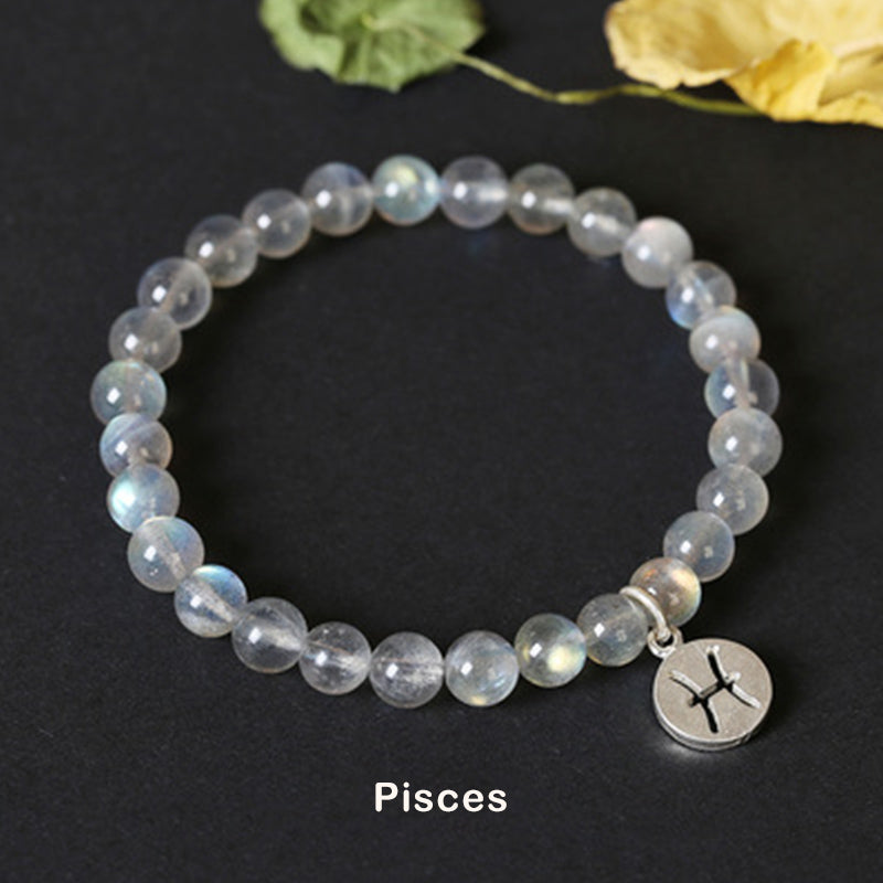 12 Zodiac Moonstone Charming Bracelet 7mm Beads