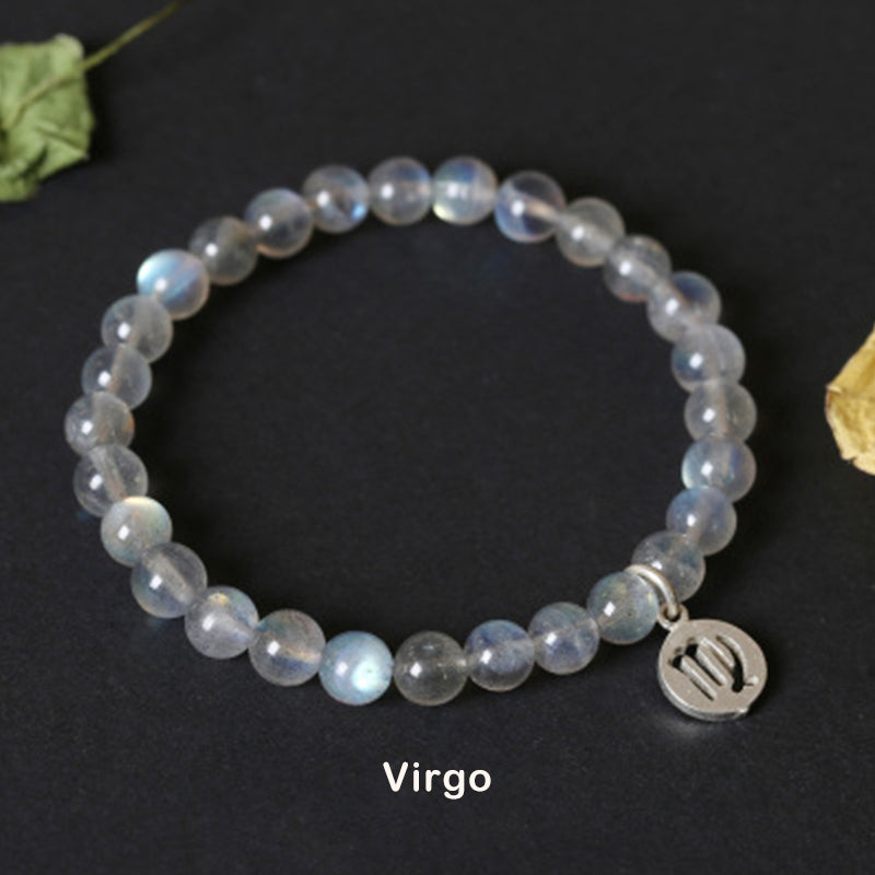12 Zodiac Moonstone Charming Bracelet 7mm Beads