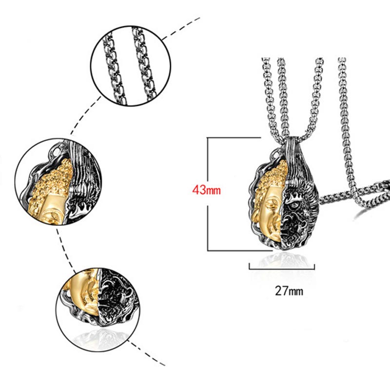 Half Buddha Half Devil Titanium Steel Unisex Necklace