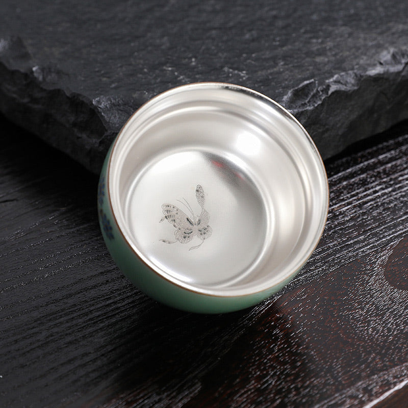 120ml Ceramic Tea Cup with Butterfly & Lotus Designs for Zen Decor