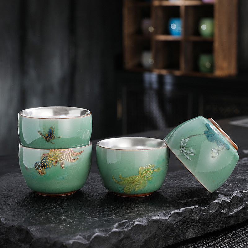 120ml Ceramic Tea Cup with Butterfly & Lotus Designs for Zen Decor