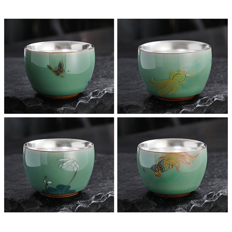 120ml Ceramic Tea Cup with Butterfly & Lotus Designs for Zen Decor