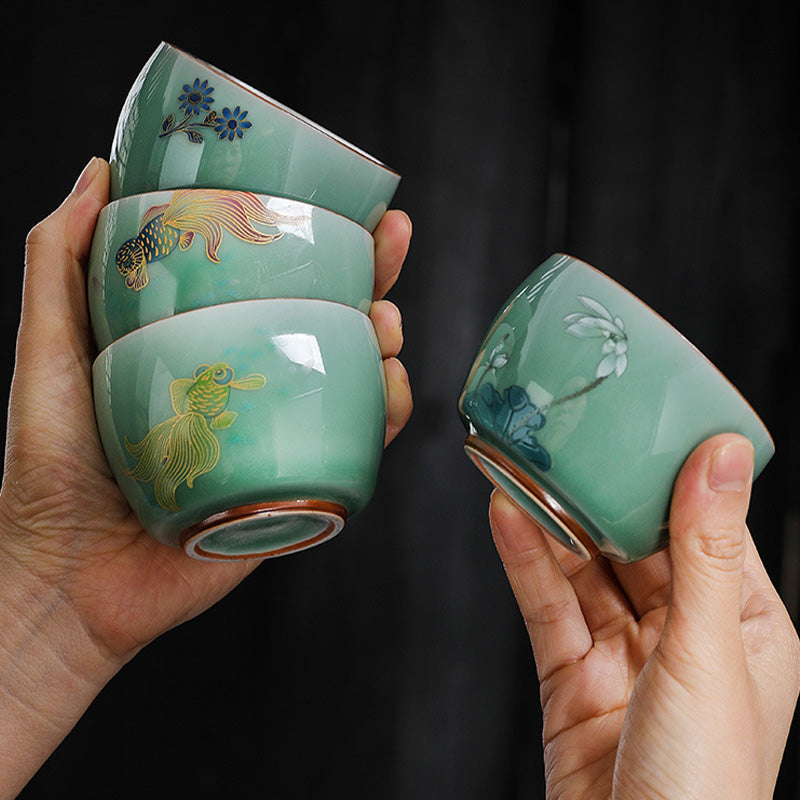 120ml Ceramic Tea Cup with Butterfly & Lotus Designs for Zen Decor