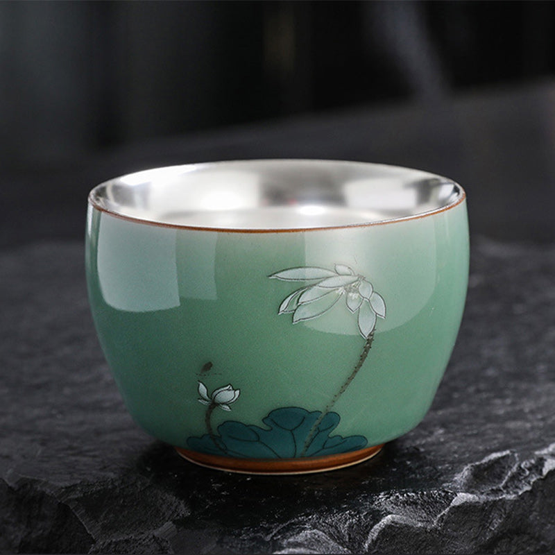 120ml Ceramic Tea Cup with Butterfly & Lotus Designs for Zen Decor
