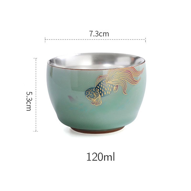 120ml Ceramic Tea Cup with Butterfly & Lotus Designs for Zen Decor