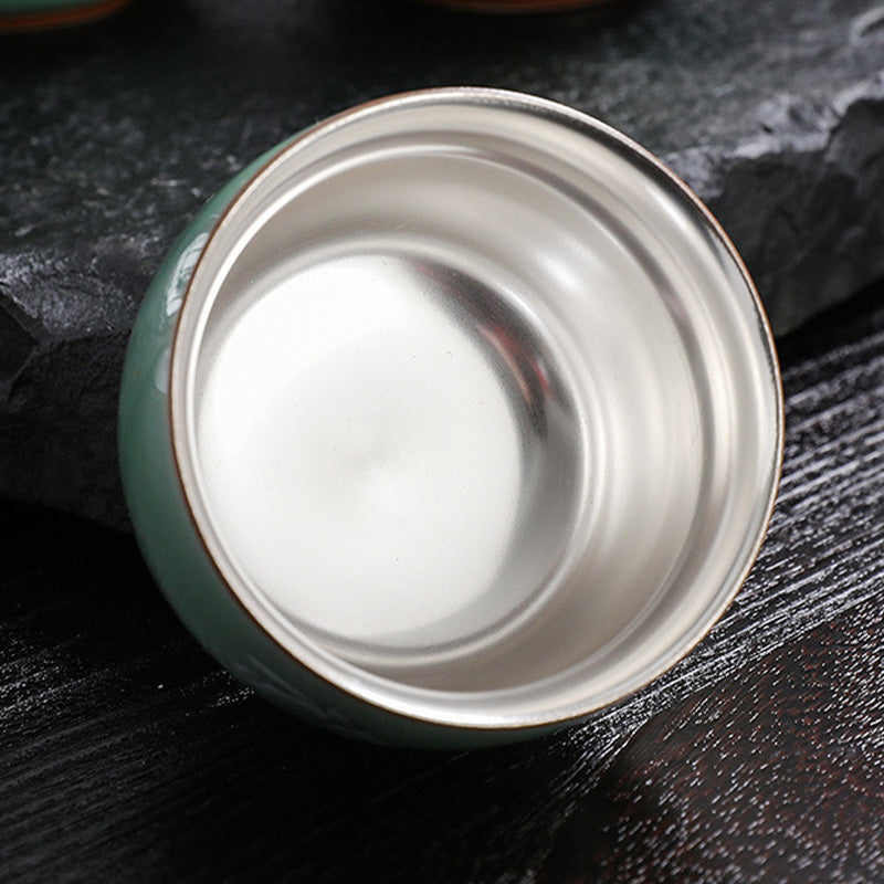 120ml Ceramic Tea Cup with Butterfly & Lotus Designs for Zen Decor