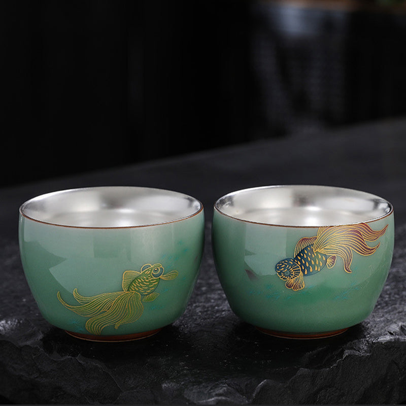 120ml Ceramic Tea Cup with Butterfly & Lotus Designs for Zen Decor