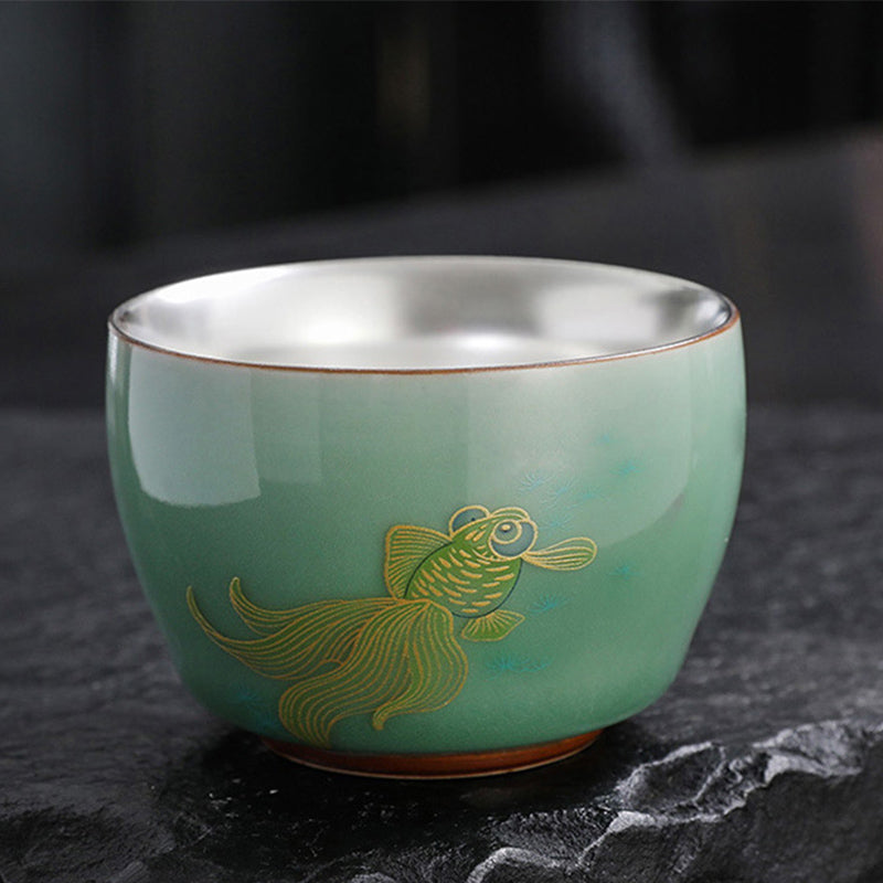 120ml Ceramic Tea Cup with Butterfly & Lotus Designs for Zen Decor
