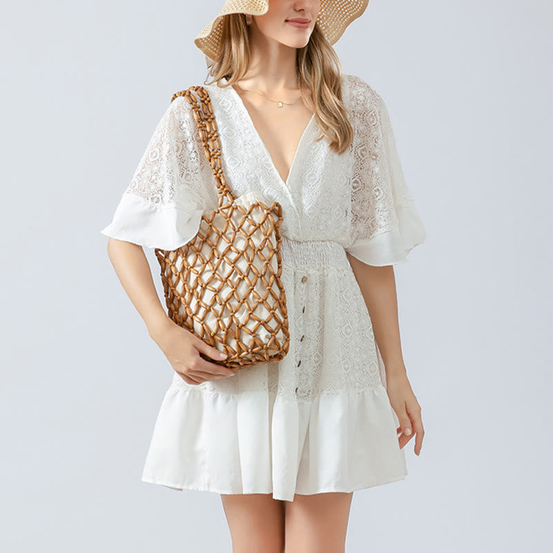 Wooden Beads Hand-Woven Shoulder Bag for Spiritual Accessories