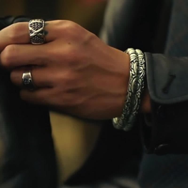 Dragon Head Carved Luck Bracelet Copper Silver 8mm