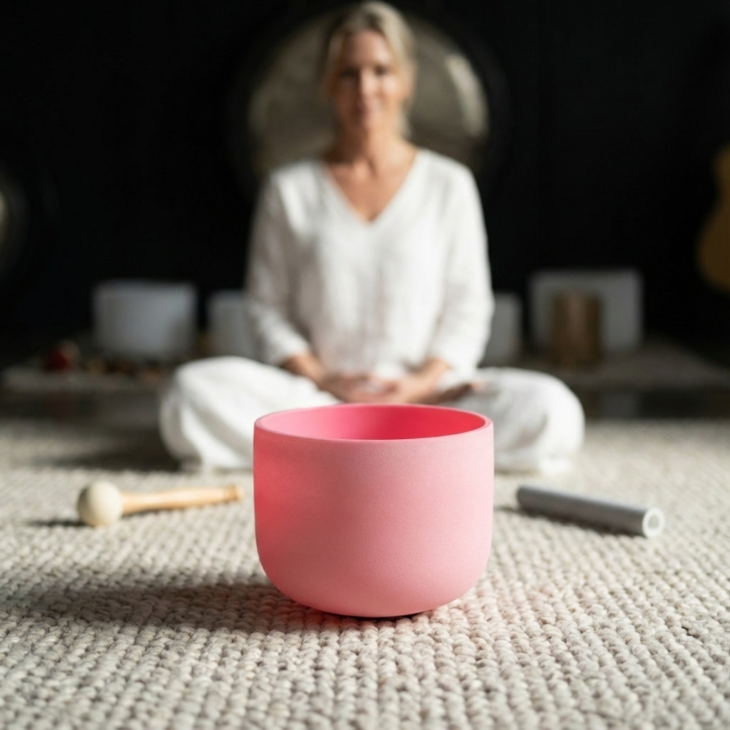 Pink Chakra Crystal Singing Bowl for Meditation Practice