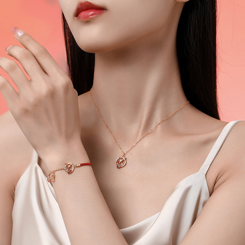 925 Sterling Silver Dragon Koi Fish Luck Necklace & Bracelet Set