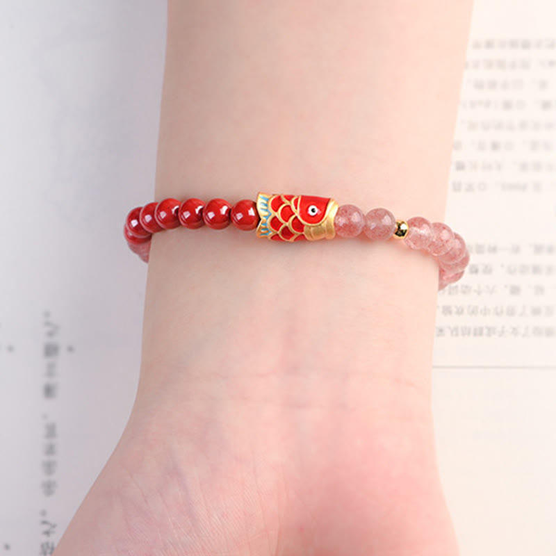 4mm Strawberry Quartz Lucky Koi Fish Healing Bracelet