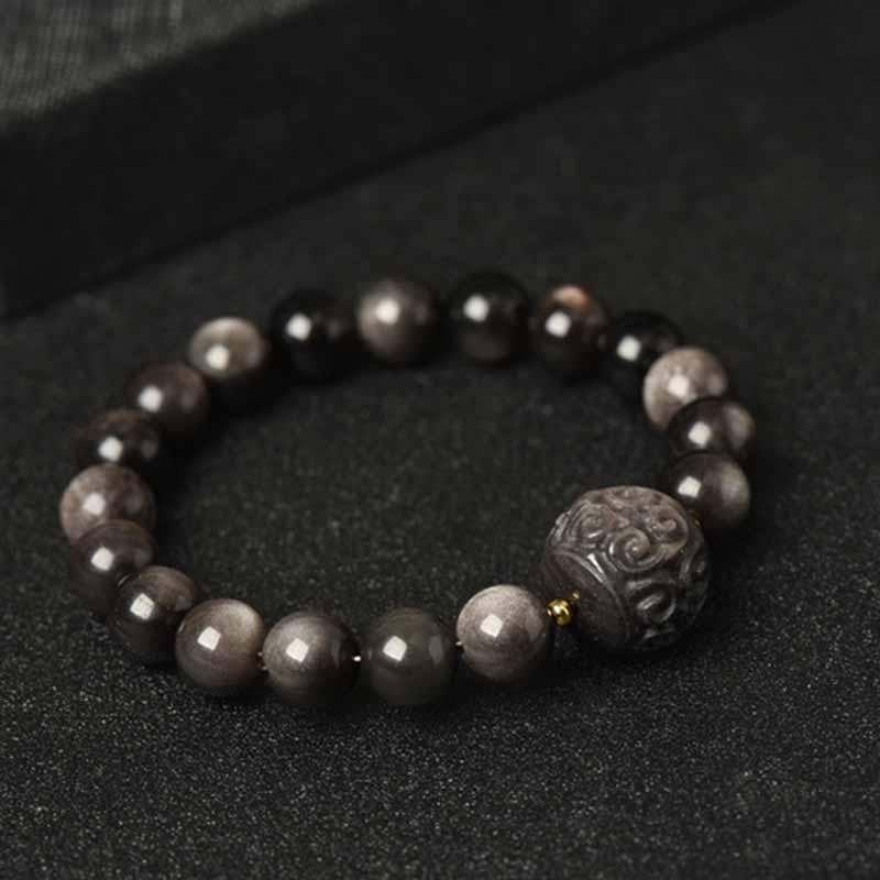 Silver Sheen Obsidian Protection Bracelet 8mm Meditation Beads