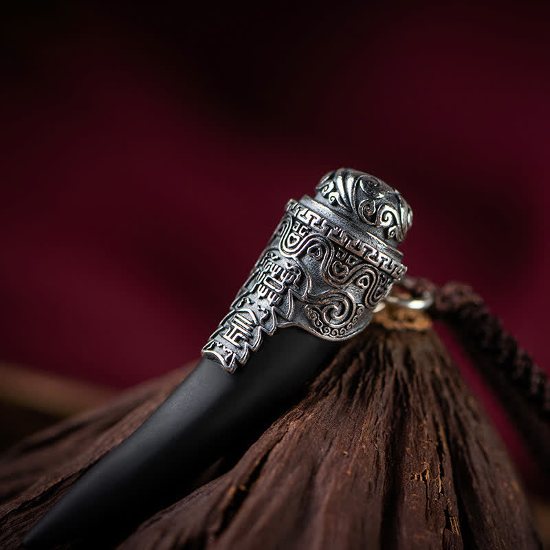 925 Sterling Silver Black Obsidian Strength Necklace Pendant