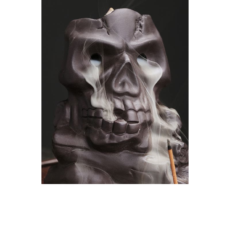 Halloween Skull Head Purple Clay Incense Burner 11.3cm
