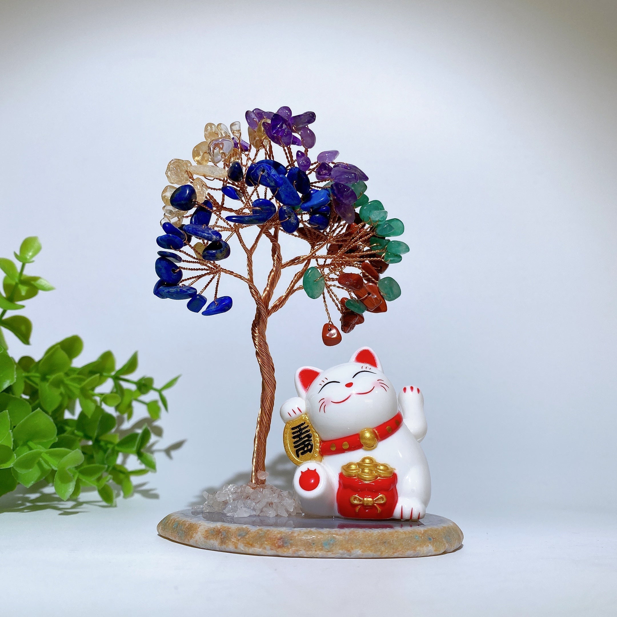 12cm Crystal Chips Fortune Tree with Maneki-neko