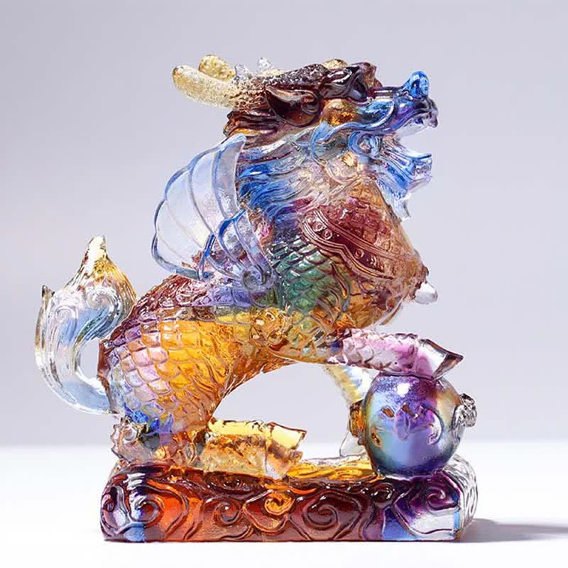 Handmade Liuli Feng Shui Kirin Crystal Art Piece