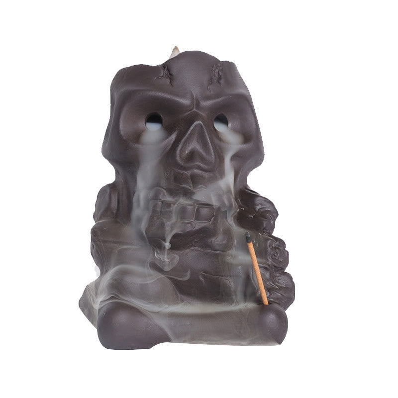 Halloween Skull Head Purple Clay Incense Burner 11.3cm
