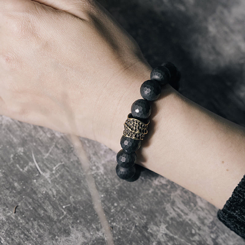 12mm Black Onyx Protection Bracelet with Copper Accent | Healing Sounds
