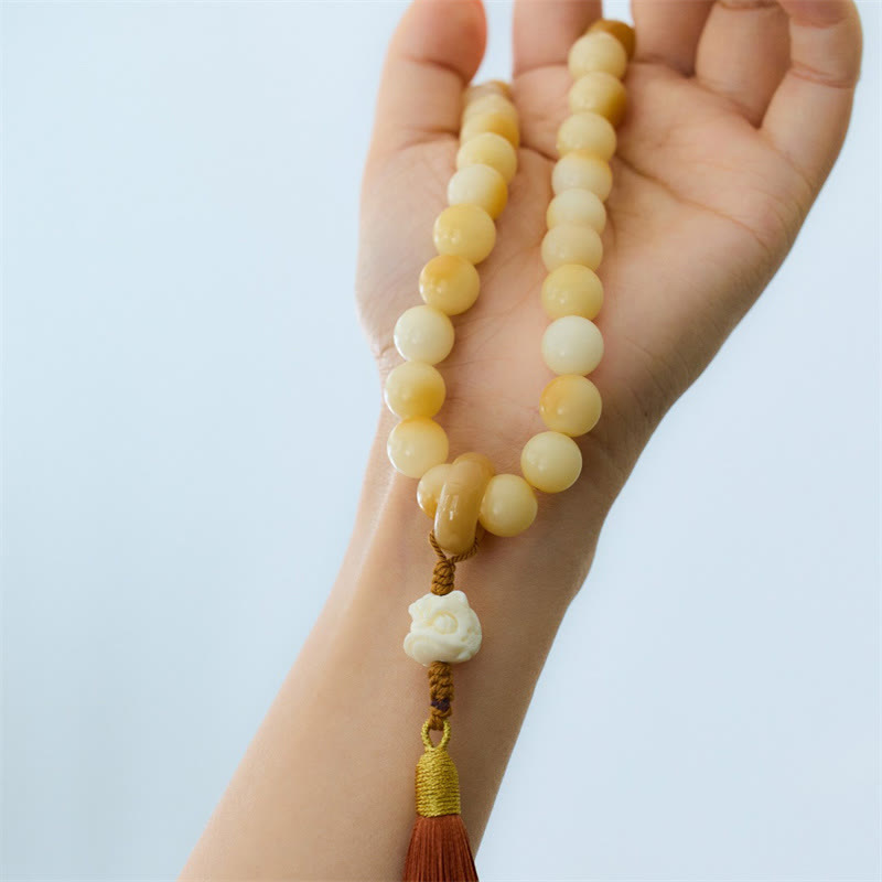 12mm Bodhi Seed Wrist Mala with Dancing Lion Charm for Harmony
