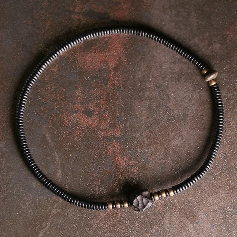 12mm Ebony Wood Brass Peace Double Wrap Bracelet