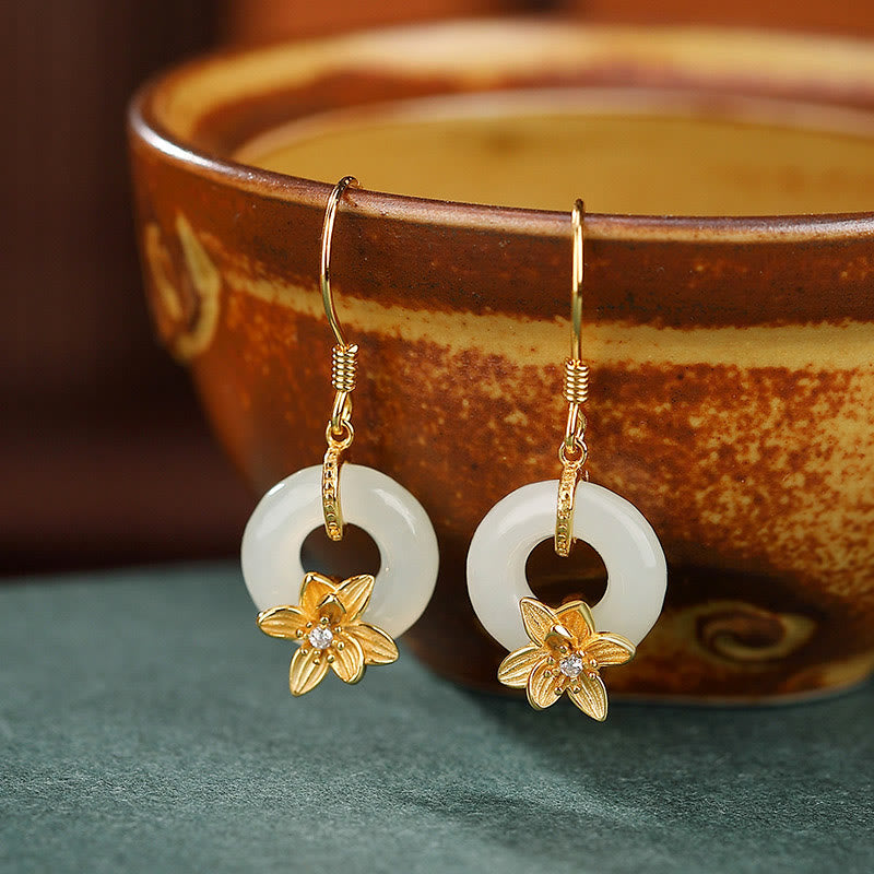 12mm Hetian Jade Peace Buckle Orchid Jade Earrings