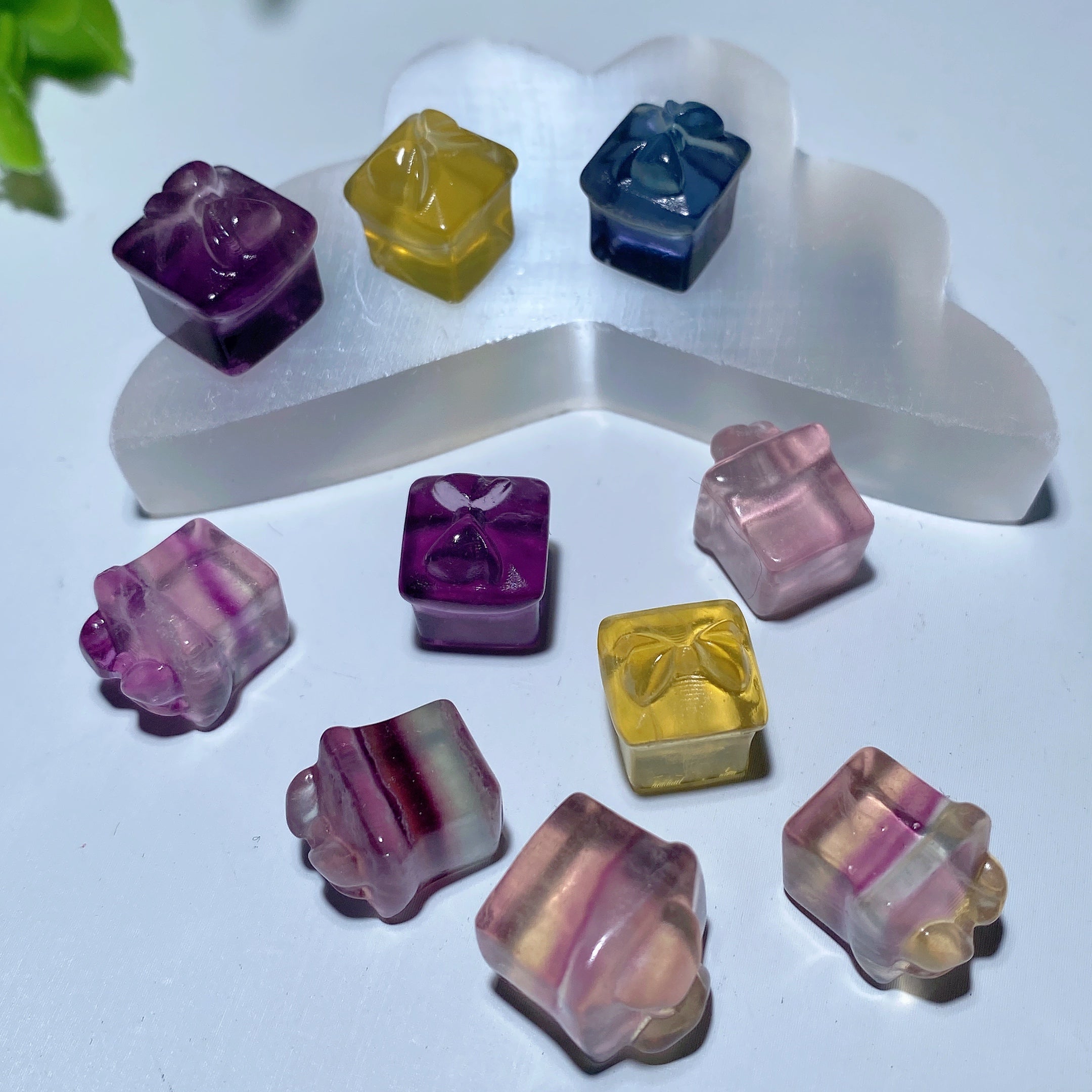 12mm Mini Fluorite Crystal Gift Box Carving for Jewelry DIY