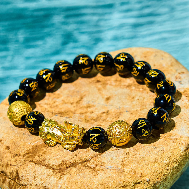 12mm Obsidian FengShui PiXiu Wealth Bracelet Unisex