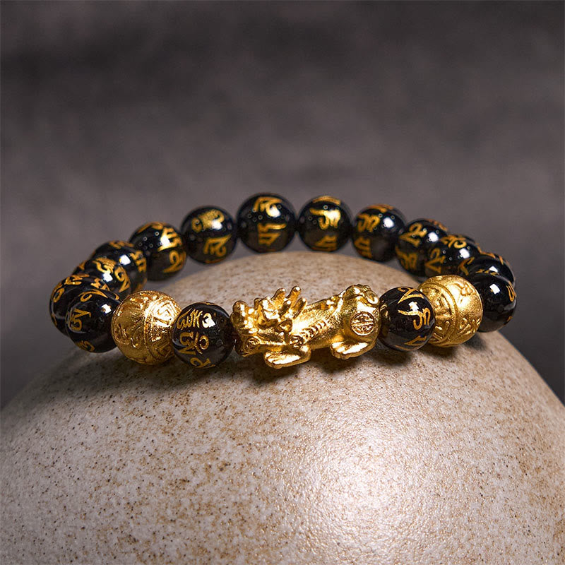 12mm Obsidian PiXiu Wealth Bracelet for Feng Shui Luck
