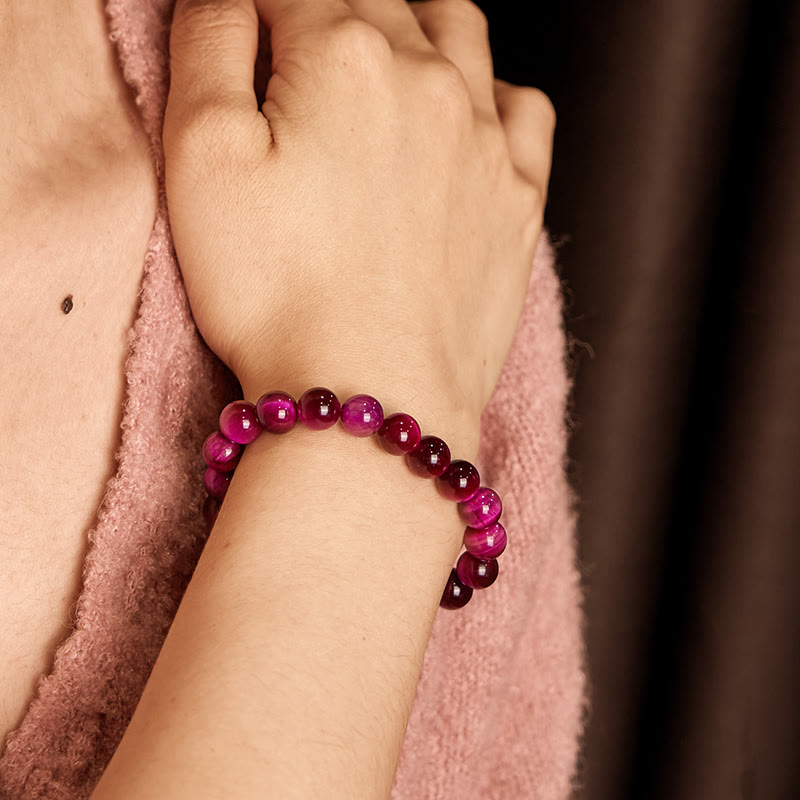 12mm Red Tiger Eye Calm Bracelet for Balance