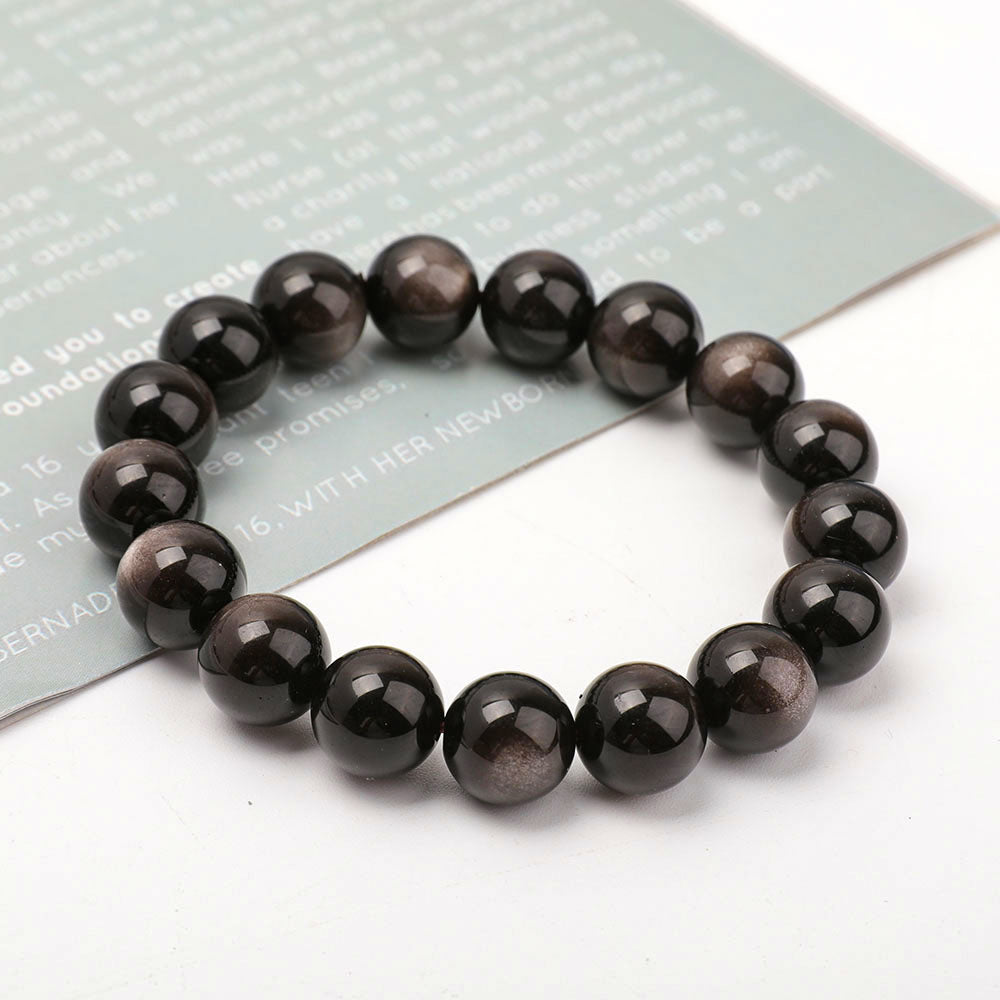 12mm Silver Obsidian Protection Bracelet