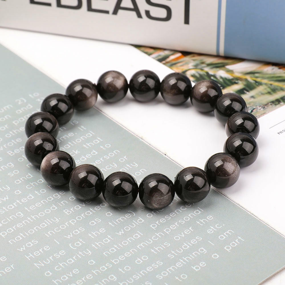12mm Silver Obsidian Protection Bracelet