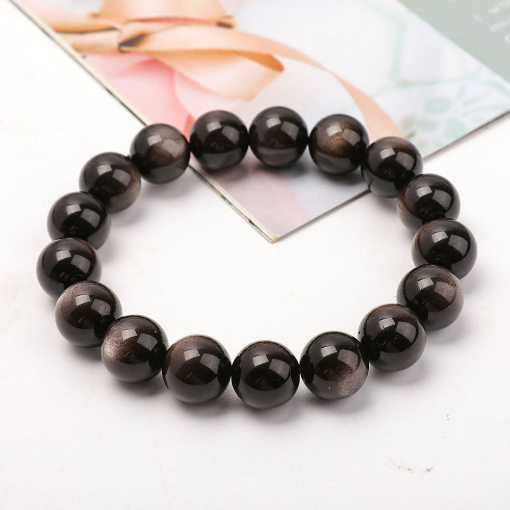 12mm Silver Obsidian Protection Bracelet