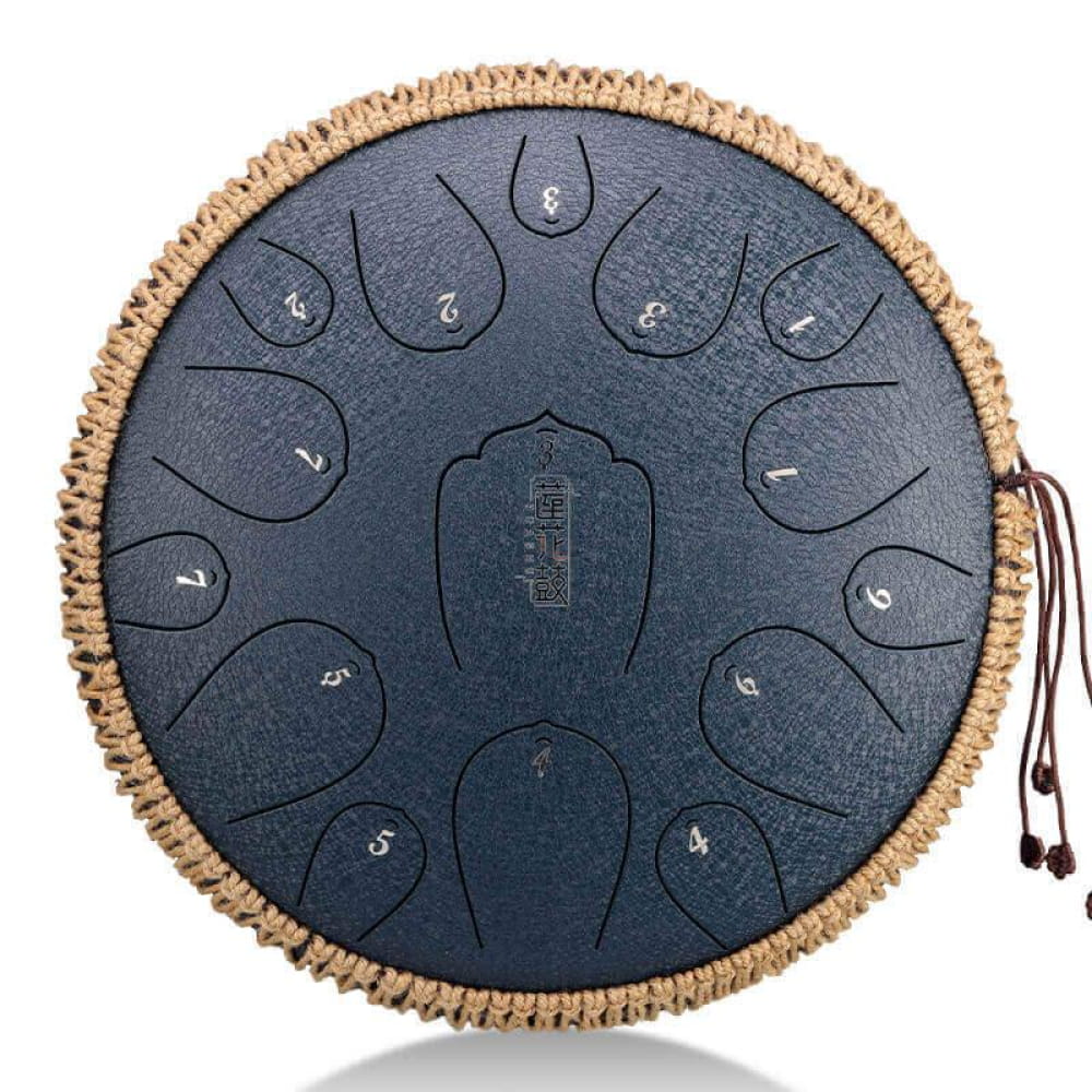 13-Inch Carbon Steel Tongue Drum with Rope Border and Numbered Tone Zones in D Key