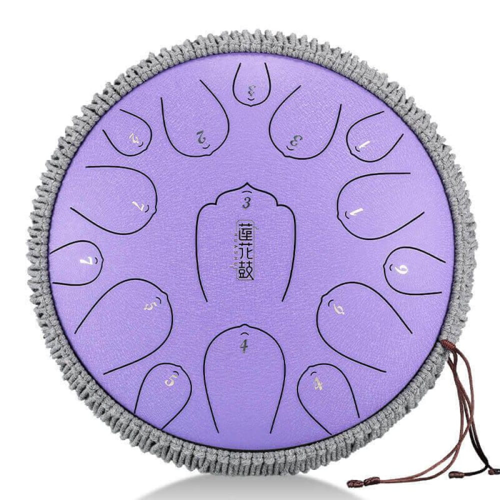 Purple steel tongue drum with grey trim, 13-Inch, 15 Notes in D Key