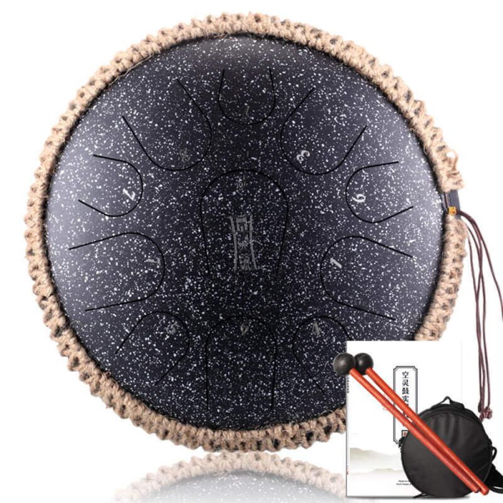 Black glittery drum with beige knitted trim for 13-Inch Titanium Steel Tongue Drum
