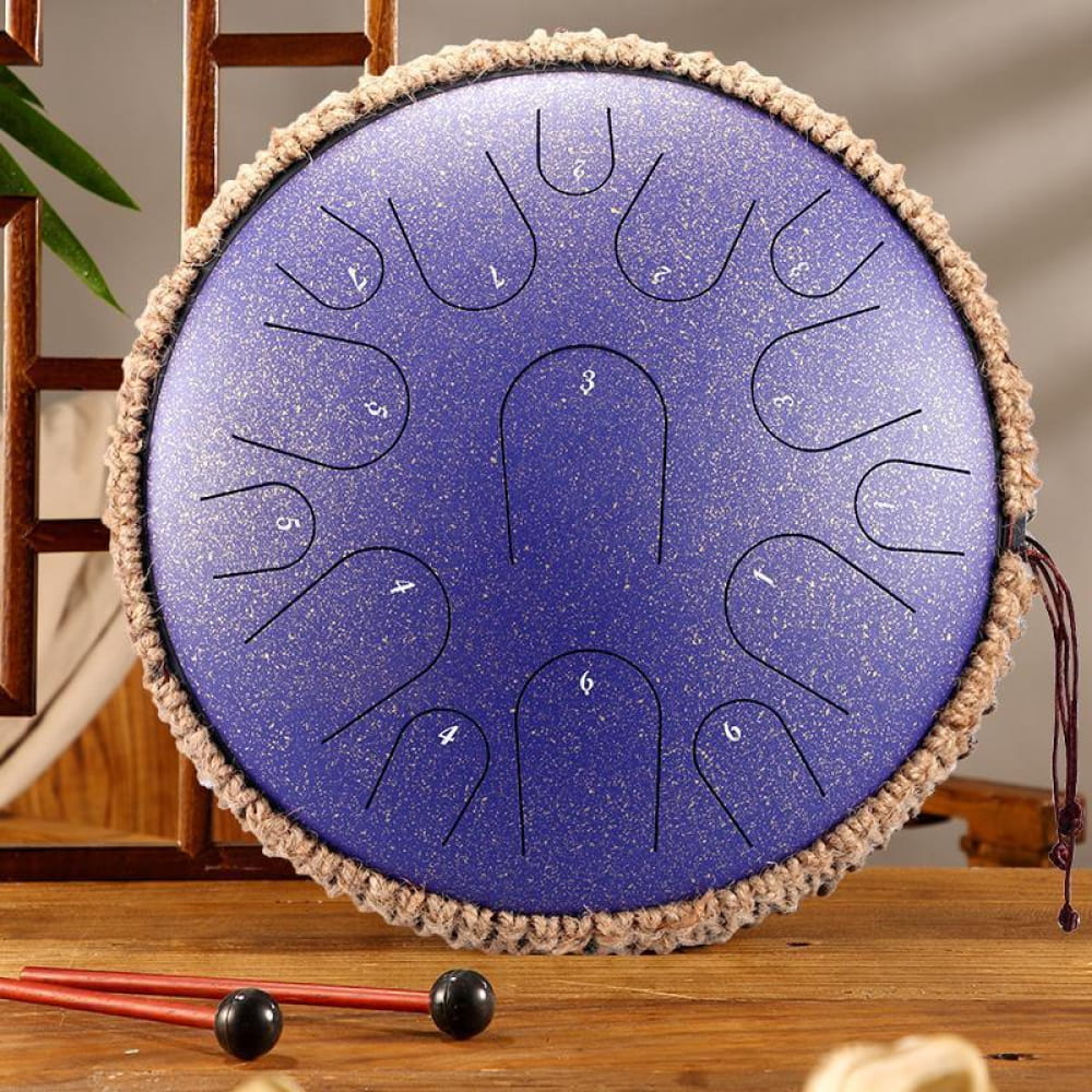Purple steel tongue drum with circular design and rope trim, 13-Inch Titanium Steel Drum