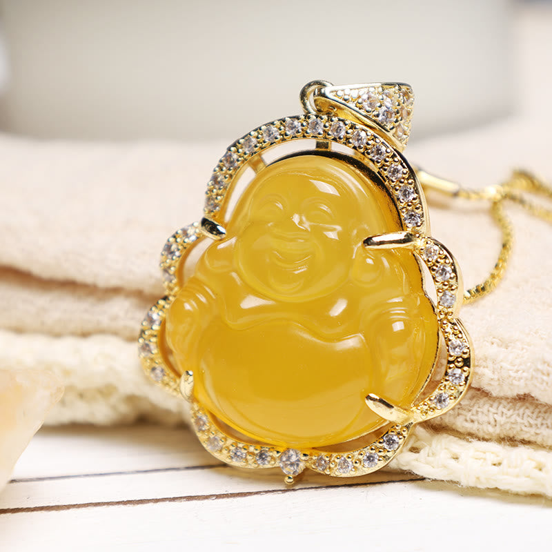 Unisex Laughing Buddha Jade Necklace for Good Luck & Prosperity