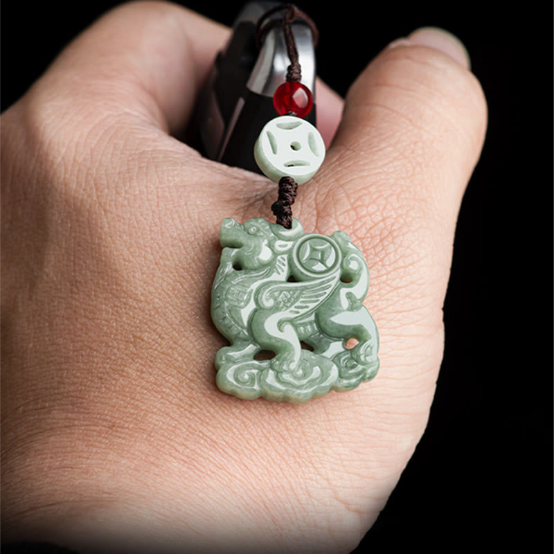 Natural Jade Kirin Prosperity Hanging Decoration for Phone