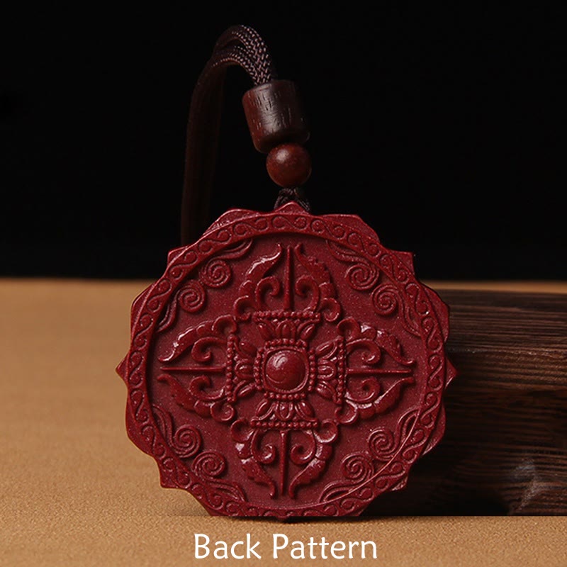 Natural Cinnabar Lotus Om Mani Padme Hum Pendant Necklace | Protection