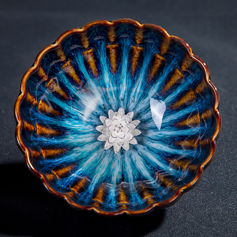 130ml Lotus Dragon Ceramic Tea Cup with Auspicious Inlaid Art