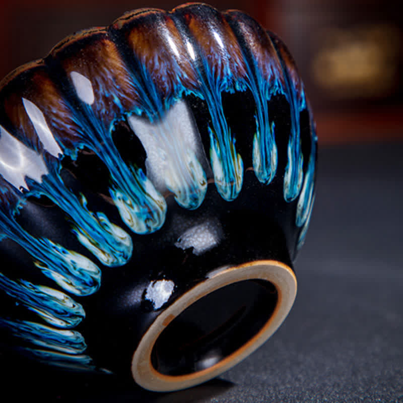 130ml Lotus Dragon Ceramic Tea Cup with Auspicious Inlaid Art